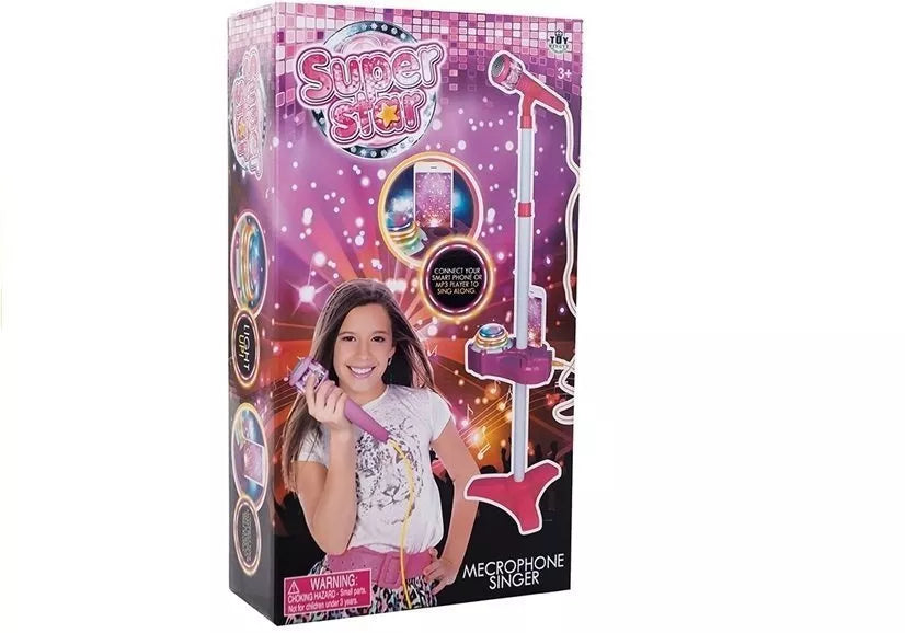 Violetinis mikrofonas su stovu