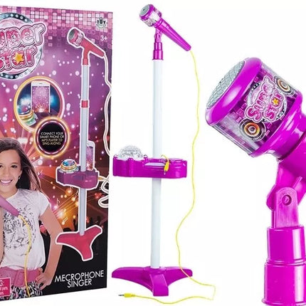 Violetinis mikrofonas su stovu