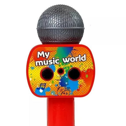 Raudonas vaikiškas belaidis karaokės mikrofonas su garsiakalbiu