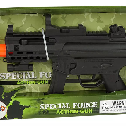 Juodas karinis šautuvas vaikams su vibracijos ir garso funkcija