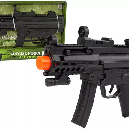 Juodas karinis šautuvas vaikams su vibracijos ir garso funkcija