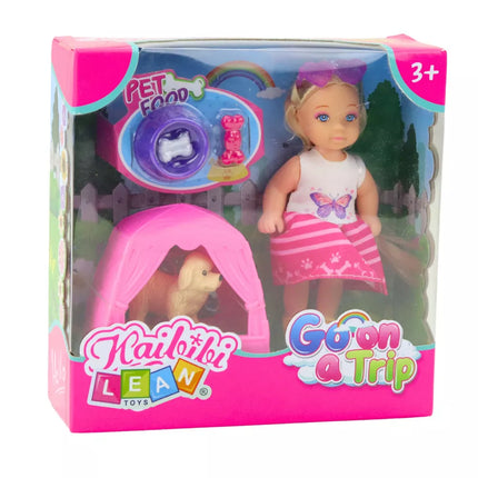 Lėlės rinkinys su šunimi, palapine ir priedais