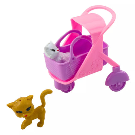 Mini lėlė su katinėlių vežimėliu ir pridais