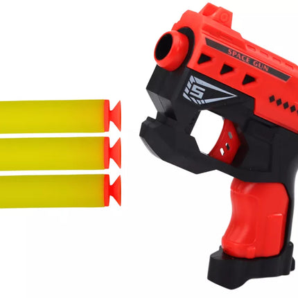 Raudonas mini pistoletas su putplasčio šoviniais