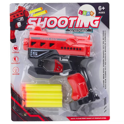 Raudonas mini pistoletas su putplasčio šoviniais