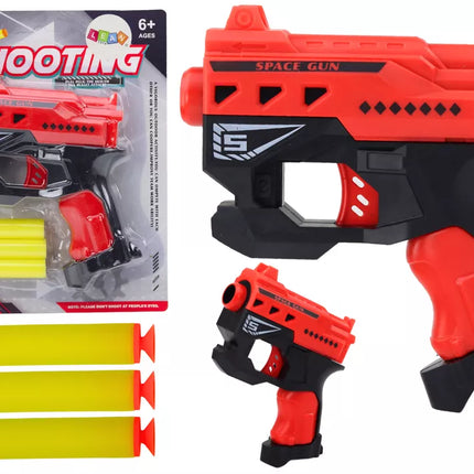 Raudonas mini pistoletas su putplasčio šoviniais