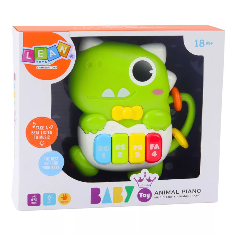 Žalias dinozauro formos mažas pianinas vaikams