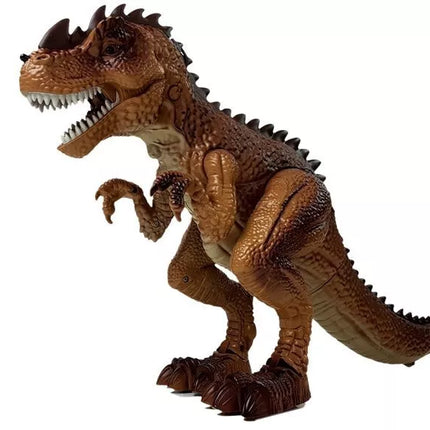 Rudas judanti dinozauras Tyrannosaurus su šautuvu