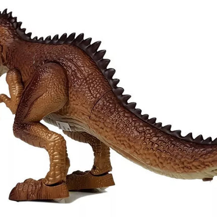 Rudas judanti dinozauras Tyrannosaurus su šautuvu