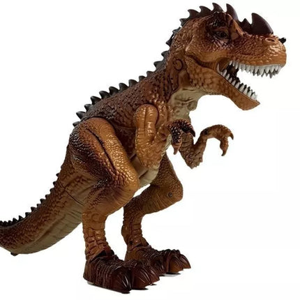 Rudas judanti dinozauras Tyrannosaurus su šautuvu