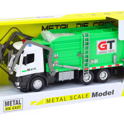 Žalias daugiafunkcinis šiukšliavežis su konteineriais