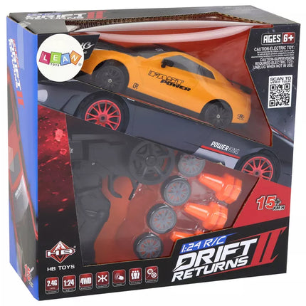 Nuotoliniu būdu valdomas sportinis automobilis R/C 1:24 geltonos spalvos keičiamais ratais Series