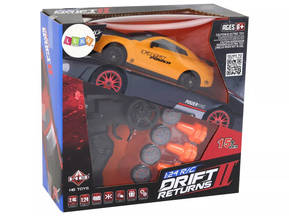 Nuotoliniu būdu valdomas sportinis automobilis R/C 1:24 geltonos spalvos keičiamais ratais Series