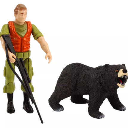 Rusvas medžioklės automobilis su medžiotojo figurėle