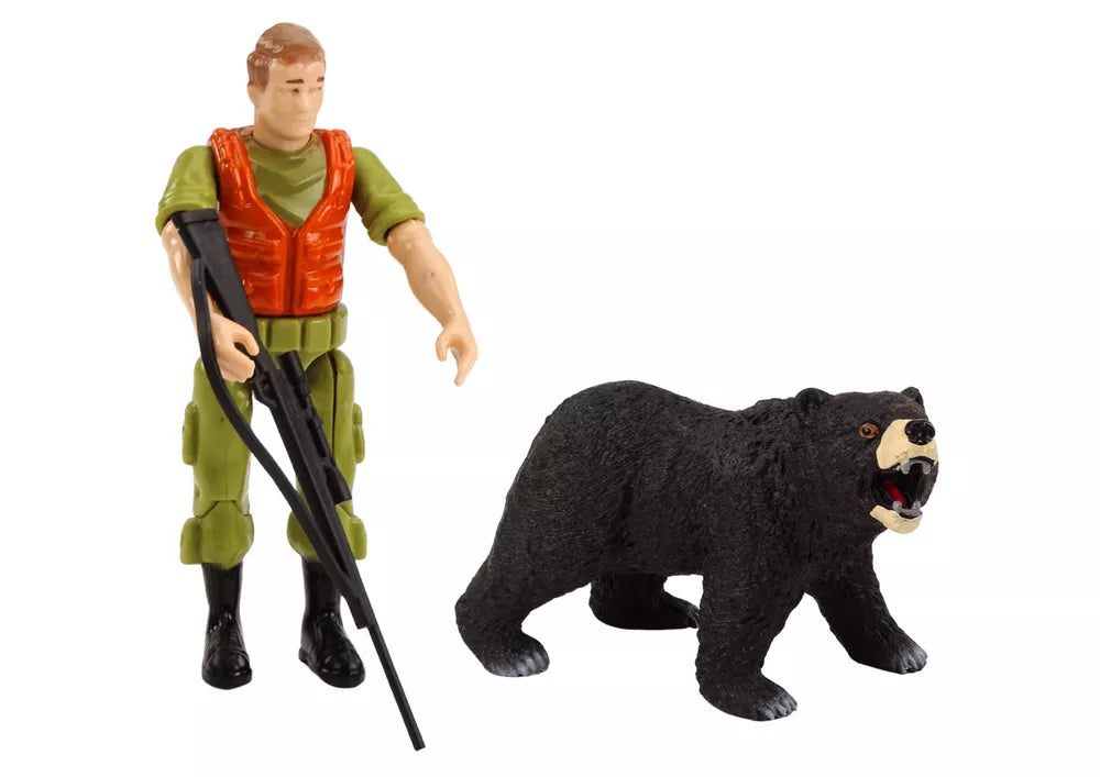 Rusvas medžioklės automobilis su medžiotojo figurėle