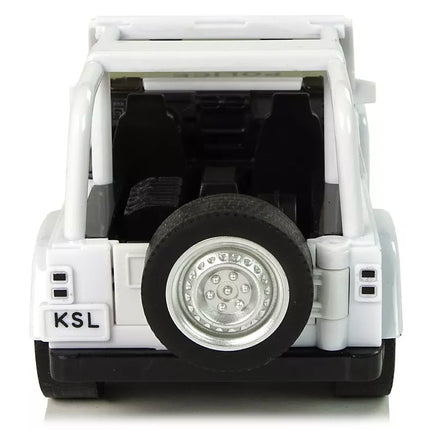 Baltos spalvos visureigis policijos automobilis