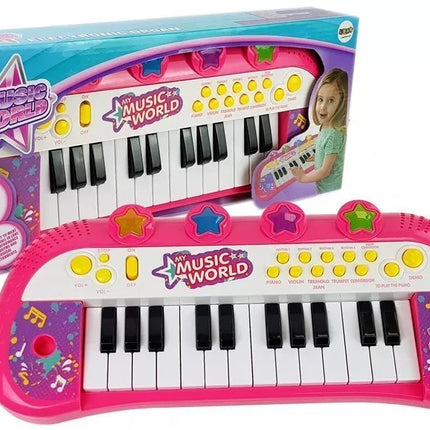 Rožinis pianinas su 24 klavišais