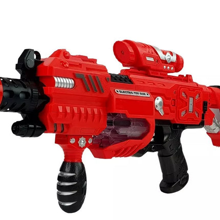 Raudonas šviečiantis tamsoje šautuvas su šoviniais