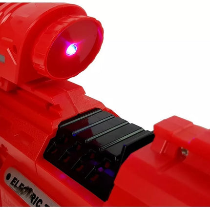 Raudonas šviečiantis tamsoje šautuvas su šoviniais