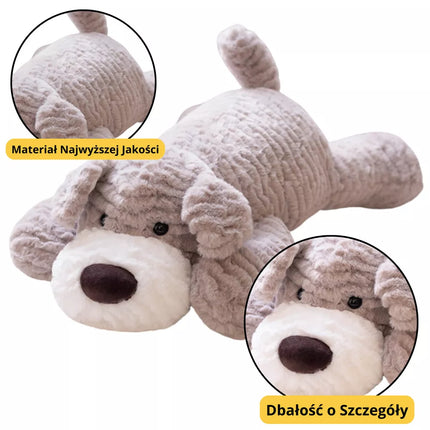 Šviesiai pilkas pliušinis šuo