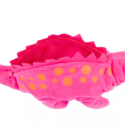 Pliušinis rožinis dinozauro formos pieštukų dėklas