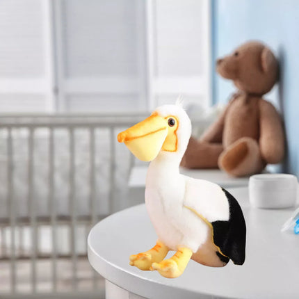 Baltas pliušinis paukštis pelikanas 24cm