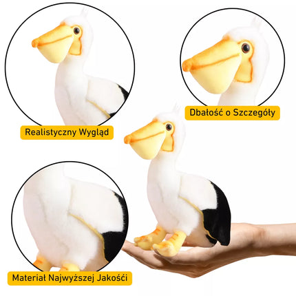 Baltas pliušinis paukštis pelikanas 24cm