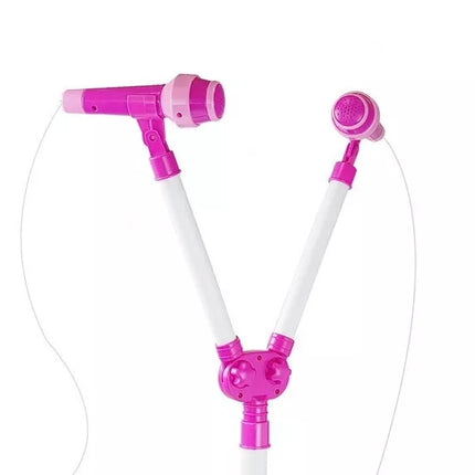 Dvigubo mikrofono rinkinys su šviesos diodai ir stovu