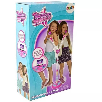 Dvigubo mikrofono rinkinys su šviesos diodai ir stovu