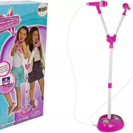 Dvigubo mikrofono rinkinys su šviesos diodai ir stovu