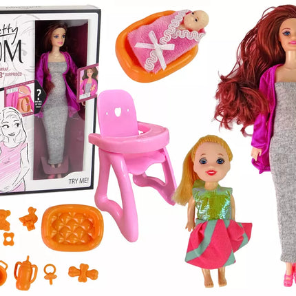 Nėščia lėlė su lėlyte ir priedais