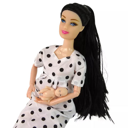 Nėščia lėlė balta suknele su kūdikiu