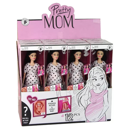 Nėščia lėlė balta suknele su kūdikiu