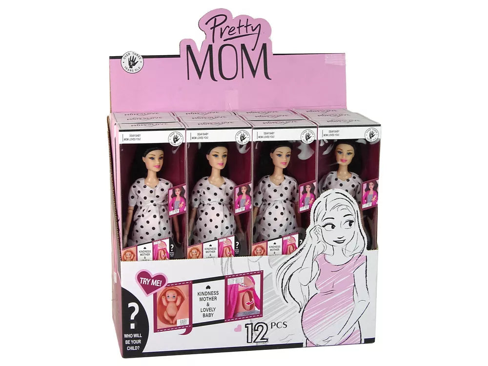 Nėščia lėlė balta suknele su kūdikiu