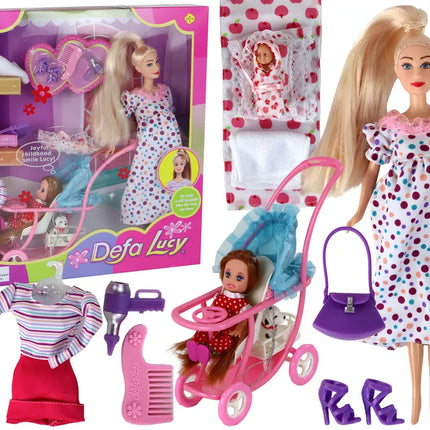 Nėščia mama lėlė Liusė su priedais