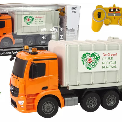 RC šiukšliavežė Mercedes-Benz Antos oranžinis šiukšliavežis