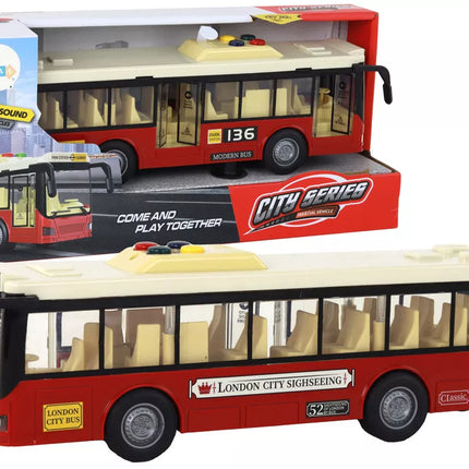 Raudonas autobusas su šviesų ir garso efektais