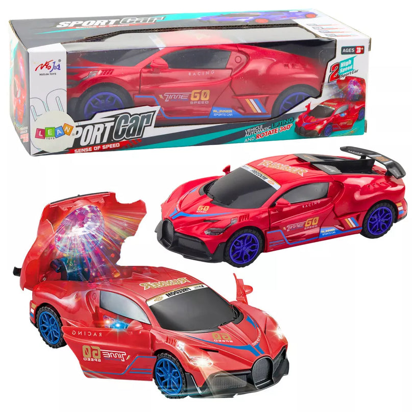 Raudonas sportinis automobilis su LED kamuoliuku