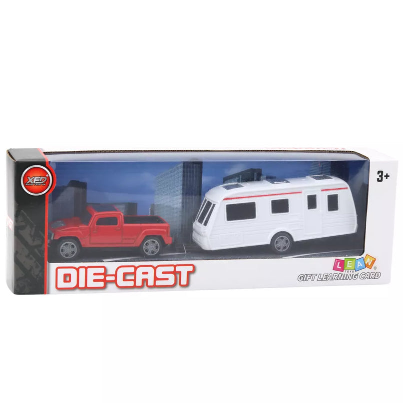 Raudono automobilio rinkinys su kemperiu