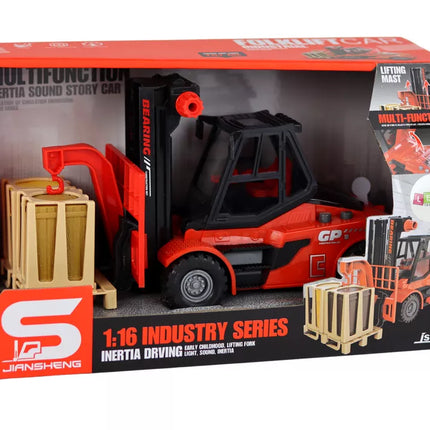 Raudonasis krautuvas su kroviniu