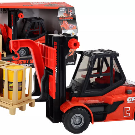 Raudonasis krautuvas su kroviniu