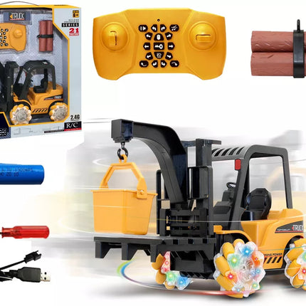 Nuotoliniu būdu valdomas šakinis krautuvas 360 laipsnių sukimosi šviesos ratai