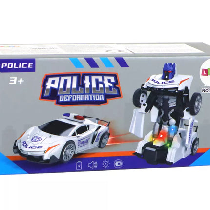 Baltas policijos automobilis robotas