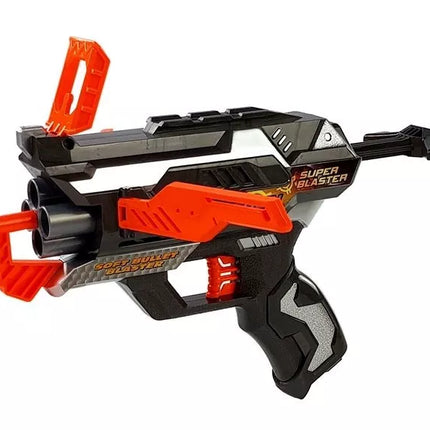 Juodas/raudonas šautuvas su šovinimis ir kauke