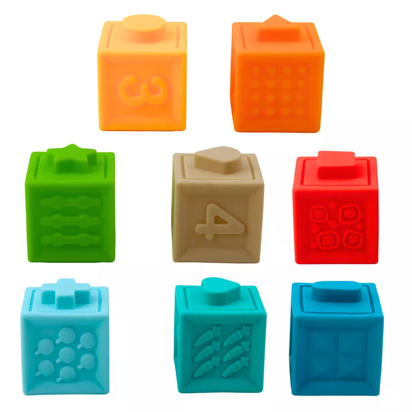 Guminės sensorinės lavinamosios kaladėlės mažyliams, 8 vnt.