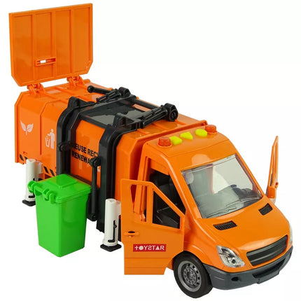 Oranžinė buitinių atliekų surinkimo mašina