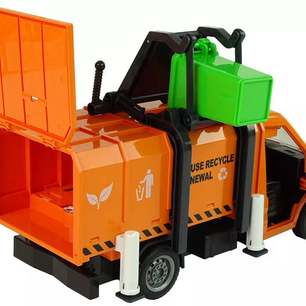 Oranžinė buitinių atliekų surinkimo mašina