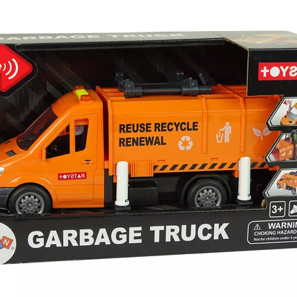 Oranžinė buitinių atliekų surinkimo mašina