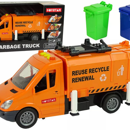 Oranžinė buitinių atliekų surinkimo mašina