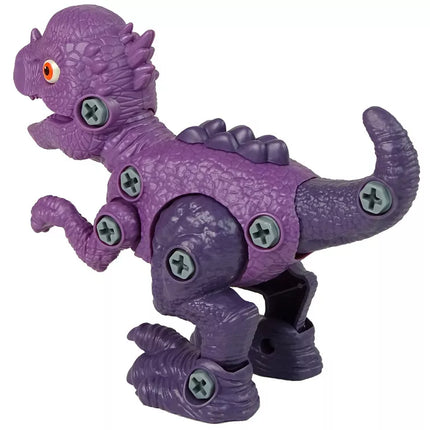 Mėlynas dinozauro kiaušinis su išardomu violetiniu dinozauru